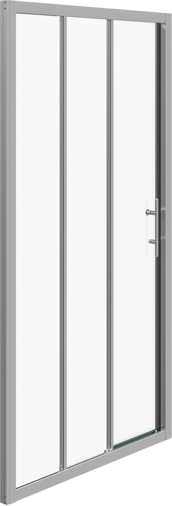Linie Cadiz dreiteilige Dusche Schiebetür 100 cm x 190 cm Klarglas gebürstet Chrom Profil