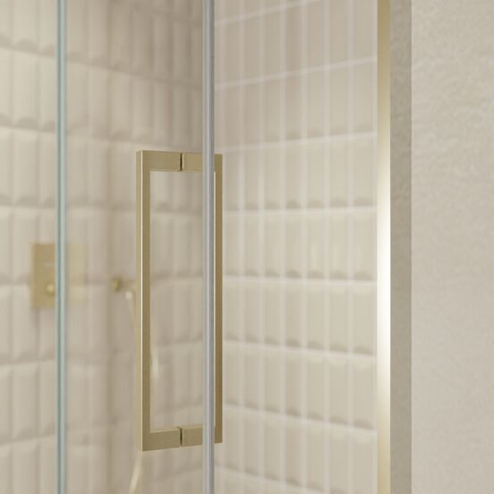 Balmani Senses Design Dusche Drehtür, Links, 140 cm x 210 cm, Klarglas, Profil Brushed Champagner Gold, inklusive Coating
