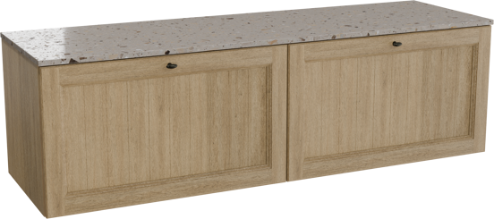 Balmani Lemon meuble salle de bains suspendu 180 x 55 cm chêne vieilli avec Stretto tablette simple ou double en terrazzo greige terrazzo