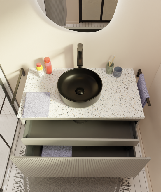 Storke Ribs hängender Waschbeckenunterschrank: 95 x 52 cm, Seidengrau, 2 Schubladen