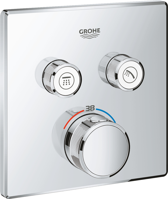 Grohe Grohtherm SmartControl Square Thermostat-Duscharmatur: Unterputz, für 2 Verbraucher, Chrom glänzend