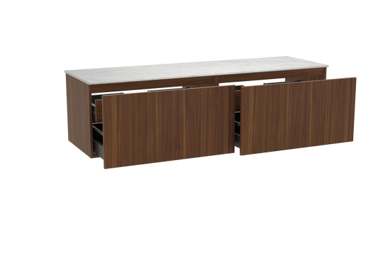 Balmani Sfera meuble salle de bains suspendu 180 x 55 cm noyer américain avec Stretto tablette simple ou double en marbre carrara