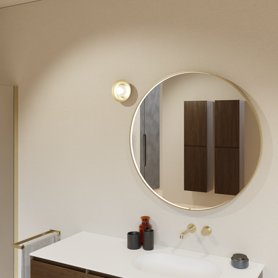Balmani Secret rond badkamerspiegel Brushed Champagne Gold Ø 90 cm met spiegelverlichting en anti-damp