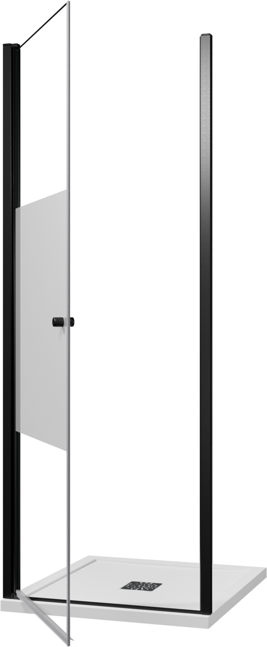 Luca Varess Kuresa porte pivotante 80 x 200 cm verre transparent avec bande matte profil noir mat
