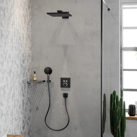 Hansgrohe Raindance E300 Duschkopf Quadratisch 30 x 30 cm, Wandmontage, Brushed Black Chrome