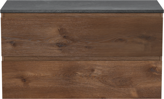 Linie Lado meuble salle de bains suspendu 100 x 46 cm chêne brun avec Lado tablette simple ou double en mélaminé ardoise gris