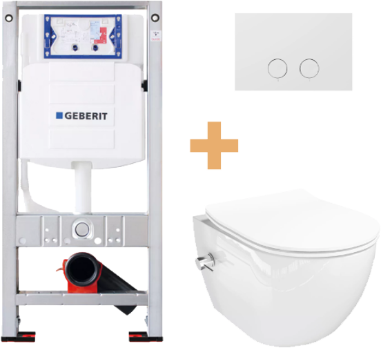 Luca Varess Moreno bidet wc hoogglans wit randloos met Geberit Sigma inbouwspoelreservoir UP320 met Burda frame en bedieningspaneel
