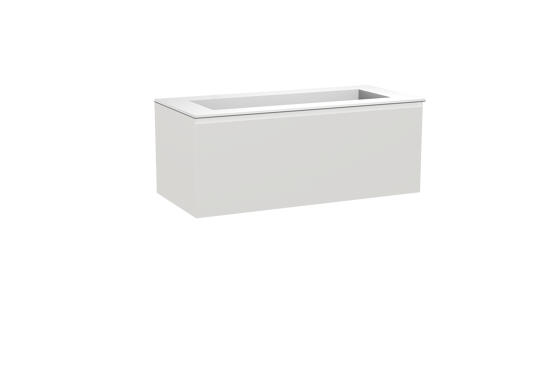 Balmani Idra zwevend badkamermeubel 120 x 55 cm mat wit met Tablo Stretto enkele wastafel voor 2 kraangaten in solid surface mat wit