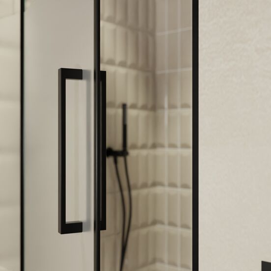 Balmani Senses Design douche draaideur links 100 cm x 210 cm Helder glas met matte strook, Zwarte profielen, met coating