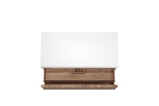Balmani Forma hängendes Möbelstück Set: 120 x 55 cm, Amerikanischer Nussbaum, mit Dominus Einzel- oder Doppel Waschtischplatte, Solid Surface, Weiß matt, Vertikale asymmetrische Runde Rippe