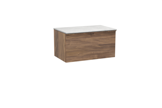 Balmani Forma hängendes Möbelstück Set: 90 x 55 cm, Amerikanischer Nussbaum, mit Stretto Einzel Waschtischplatte, Marmor, Carrara, Horizontale symmetrische gerade Rippe