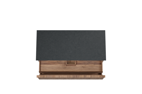 Balmani Forma hängendes Möbelstück Set: 120 x 55 cm, Amerikanischer Nussbaum, mit Stretto Einzel Waschtischplatte, Granit, Schwarzes Granit, Vertikale asymmetrische Runde Rippe