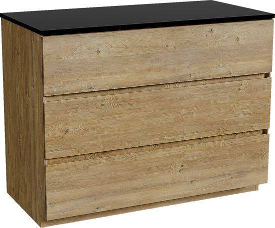 Storke Edge staand badkamermeubel 105 x 52 cm ruwe eik met Panton enkel tablet in gepoedercoate mdf mat zwart