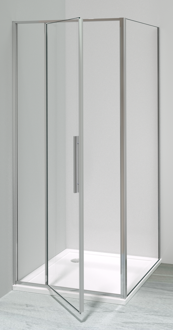 Luca Varess Morano paroi de douche avec porte pivotante et 2 parois latéraux fixes 90 x 90 cm verre transparent profil chrome brillant