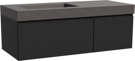 Storke Edge meuble salle de bains suspendu 120 x 52 cm noir mat avec Scuro High plan vasque asymétrique à gauche en quartz noir mat