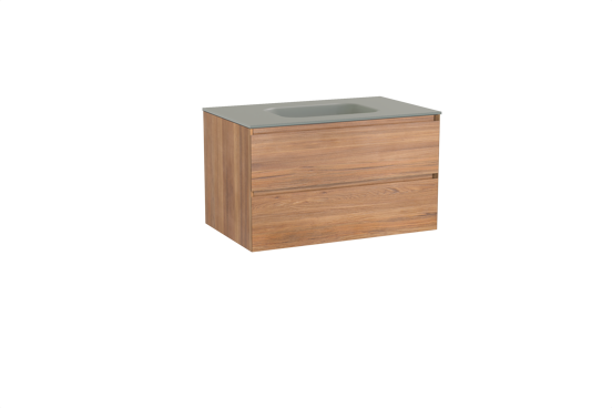 Balmani Mitra zwevend badmeubel 90 x 55 cm teakhout met Tablo Arcato enkele wastafel in solid surface steengrijs