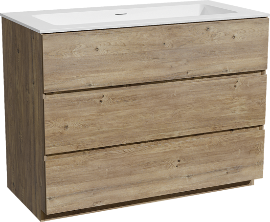 Storke Edge meuble salle de bains à poser 105 x 52 cm chêne brut avec Mata plan simple pour 2 trous de robinet en solid surface blanc mat