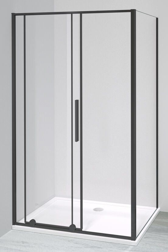 Luca Varess Morano douchecabine met schuifdeur en vaste zijwand 90 x 120 cm helder glas mat zwart profiel