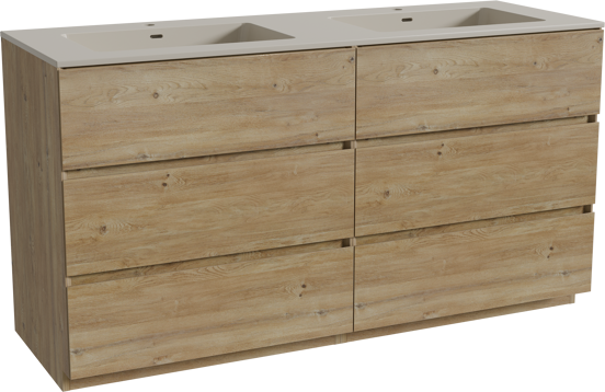 Storke Edge meuble salle de bains à poser 150 x 52 cm chêne brut avec Diva double vasque en top solid soie grise