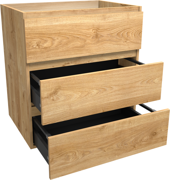 Balmani Lucida stehender Waschbeckenunterschrank: 75 x 55 cm, Eiche rustikal, 3 Schubladen