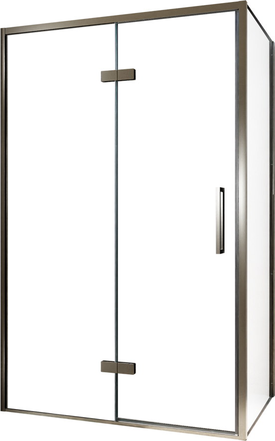 Balmani Senses Design douchehoek met linkse draaideur en vaste zijwand, 120 x 100 cm, Helder glas, Brushed GunMetal profielen, met coating