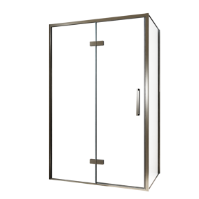 Balmani Senses Design douchehoek met linkse draaideur en vaste zijwand, 120 x 100 cm, Helder glas, Brushed GunMetal profielen