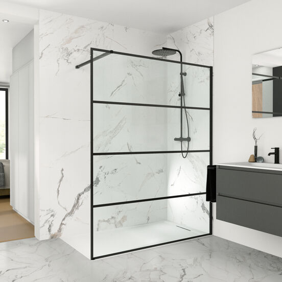 Balmani Modular douche à l'italienne 120 x 200 cm verre lined profil noir mat