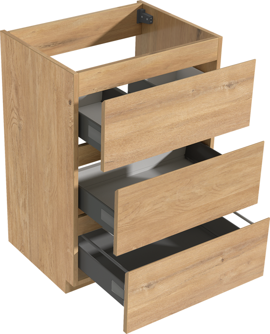 Storke Delta staand wastafelonderkast 60 x 48 cm naturel eiken 3 lades