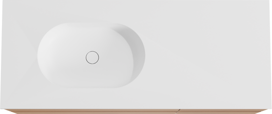 Balmani Mitra meuble salle de bains suspendu 135 x 55 cm teck avec Tablo Oval vasque asymétrique gauche en solid surface blanc mat