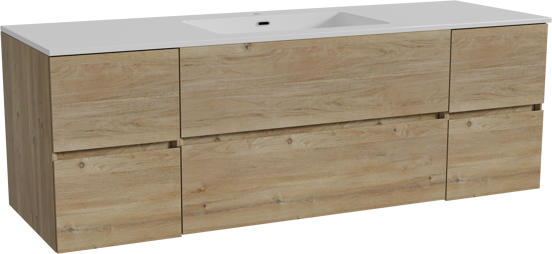 Storke Edge meuble salle de bains suspendu 155 x 52 cm chêne brut avec Diva plan simple en marbre composite blanc brillant