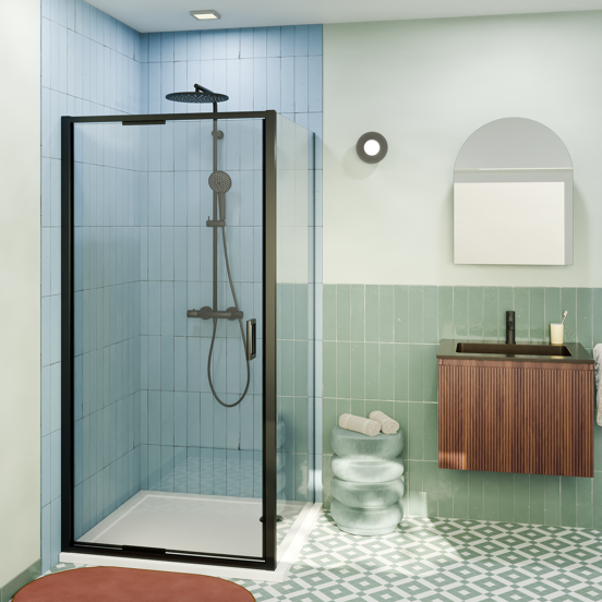 Luca Varess Vidor In douchecabine met draaideur en vaste zijwand 100 x 80 cm helder glas mat zwart profiel