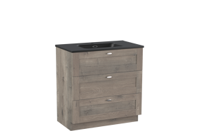 Linie Classo staand badkamermeubel 80 x 46 cm grijze eik met Baro enkele wastafel in porselein mat zwart