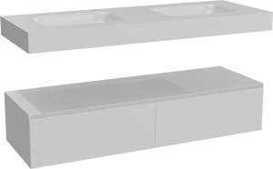 Balmani Mitra Elements meuble salle de bains suspendu 150 x 55 cm blanc mat avec Arcato double vasque en solid surface blanc mat