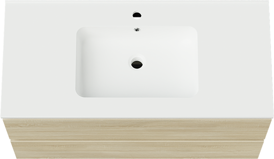 Linie Lado meuble salle de bains suspendu 100 x 46 cm chêne blanc avec Vano plan simple en marbre composite blanc mat