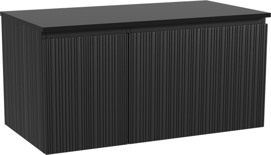 Storke Ribs meuble salle de bains suspendu 100 x 52 cm chêne noir avec Panton tablette simple en mdf enduit de poudre noir mat, Nervure droite asymétrique verticale