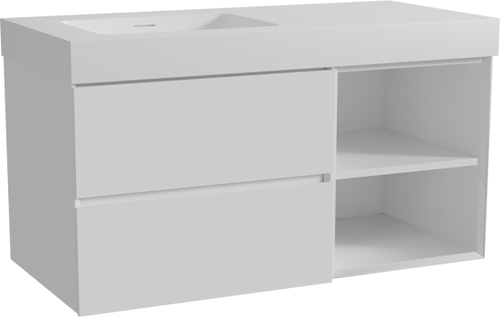 Storke Edge zwevend badmeubel 110 x 52 cm hoogglans wit met Mata High asymmetrisch linkse wastafel in solid surface mat wit