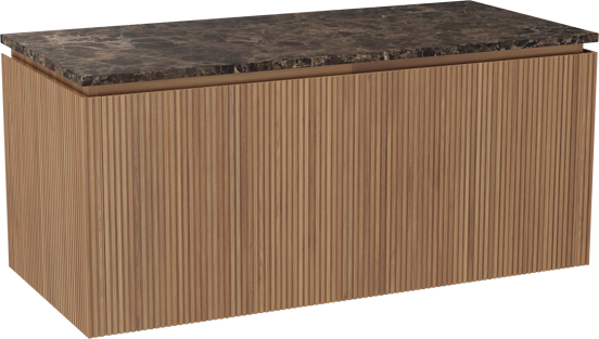 Balmani Eclips meuble salle de bains suspendu 120 x 55 cm Teck avec Stretto tablette simple ou double en Dark Emperador marbre, Nervure droite symétrique verticale