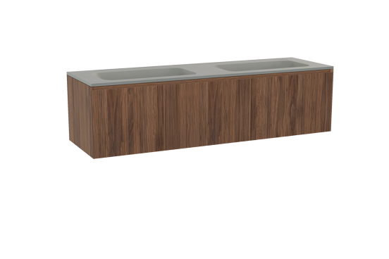 Balmani Fila hängendes Möbelstück Set: 180 x 55 cm, Nussbaum, mit Tablo Strada Doppelwaschtisch, Marmorkomposit, Seidengrau, Vertikale symmetrische gerade Rippe