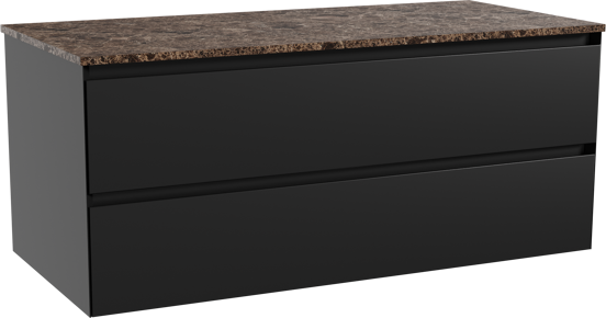 Balmani Mitra meuble salle de bains suspendu 120 x 55 cm noir mat avec Stretto tablette simple ou double en marbre dark emperador