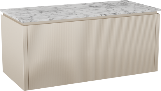 Balmani Eclips meuble salle de bains suspendu 120 x 55 cm Sandbeige avec Stretto tablette simple ou double en Marbre Carrare, Nervure droite symétrique verticale