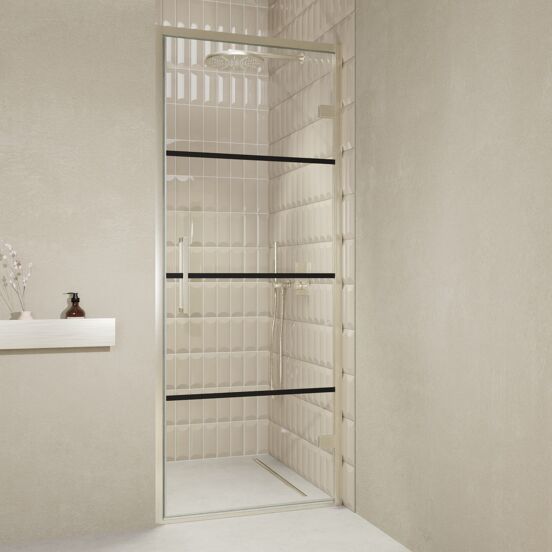 Balmani Senses Design Dusche Drehtür, Rechts, 90 cm x 210 cm, Lined, Profil Brushed CoolMetal, inklusive Coating