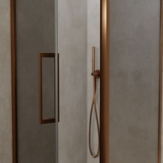 Balmani Senses Design douchehoek met linkse draaideur en vaste zijwand, 90 x 90 cm, Reflex spiegelglas, Brushed Rosegold profielen, met coating