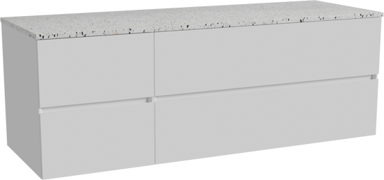 Storke Edge zwevend badmeubel 150 x 52 cm hoogglans wit met Tavola enkel of dubbel wastafelblad in mat wit/zwart terrazzo
