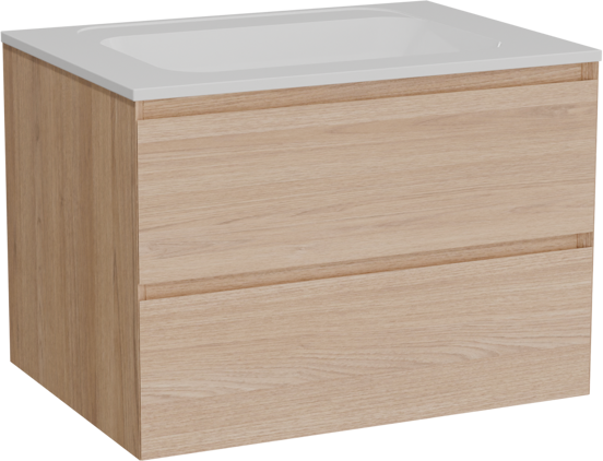 Balmani Mitra meuble salle de bains suspendu 75 x 55 cm chêne naturel avec Tablo Strada plan simple en marbre composite blanc brillant