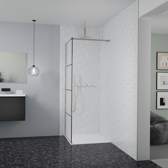 Balmani Modular Walk-In Dusche: 80 x 200 cm, Lined, inklusive Coating, Profil Brushed CoolMetal