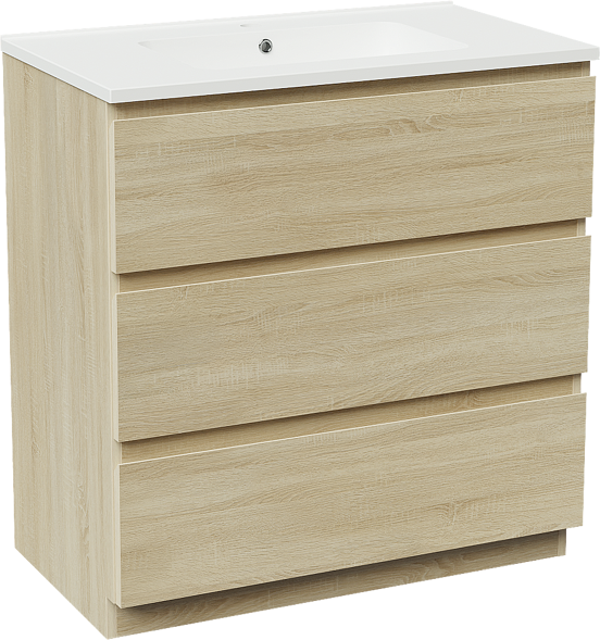 Linie Lado staand badmeubel 80 x 46 cm wit eiken met Vano enkele wastafel in composietmarmer mat wit
