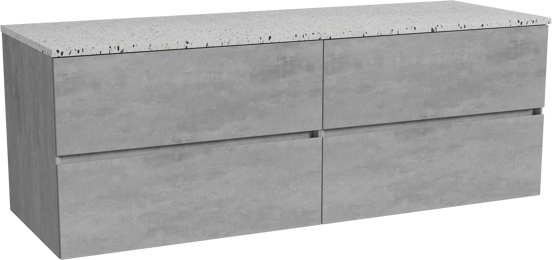 Storke Edge meuble salle de bains suspendu 150 x 52 cm béton gris foncé avec Tavola tablette simple ou double en blanc/noir mat terrazzo