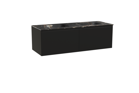 Balmani Idra meuble salle de bains suspendu 150 x 55 cm noir mat avec Tablo Arcato double vasque en marbre portoro gold