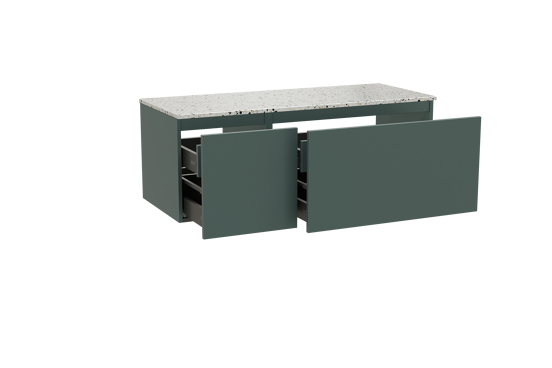 Balmani Sfera meuble salle de bains suspendu 135 x 55 cm forest avec Stretto tablette simple ou double en blanc/noir mat terrazzo
