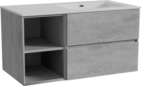Storke Edge zwevend badmeubel 100 x 52 cm beton donkergrijs met Diva asymmetrisch rechtse wastafel in composietmarmer hoogglans wit